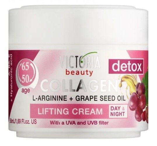 Day and night moisturizing face cream with l-arginine and grape seed oil 50-65+ 50 ml - Victoria Beauty