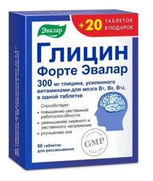 Глицин форте 60+20 шт. таблетки для рассасывания массой 0,6 г - evalar