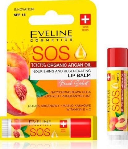 peach Eveline lip balm ARGAN OIL Peach SPF-15 (nourishing and restorative) 4.5g