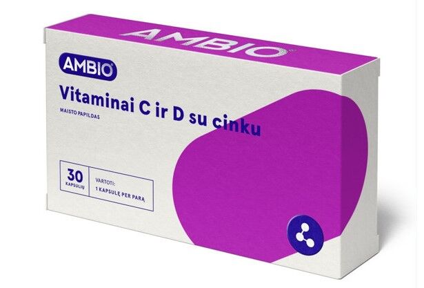AMBIO Vitaminai C ir D su ZINK, 30 kapsulių