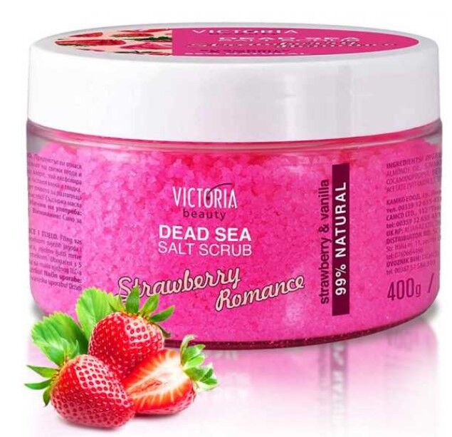 Body scrub with dead sea salt 400 grams with strawberry and vanilla aroma - Victoria Beauty