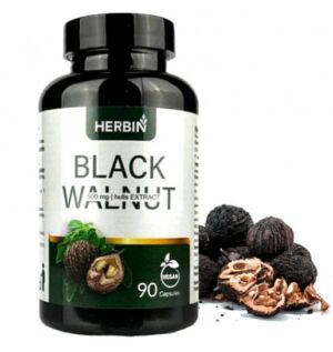 Пищевая добавка с экстрактом скорлупы черного ореха, 90 капсул HERBIN