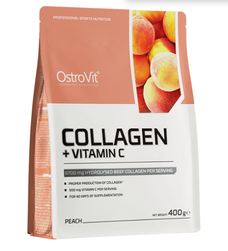 Kolageno + vitamino C persikų milteliai 400 g - OstroVit