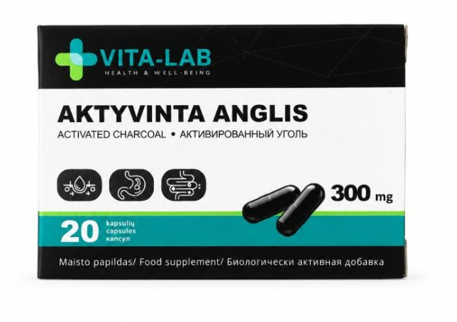 VITA-LAB Aktyvintosios anglies 300 mg, N2O