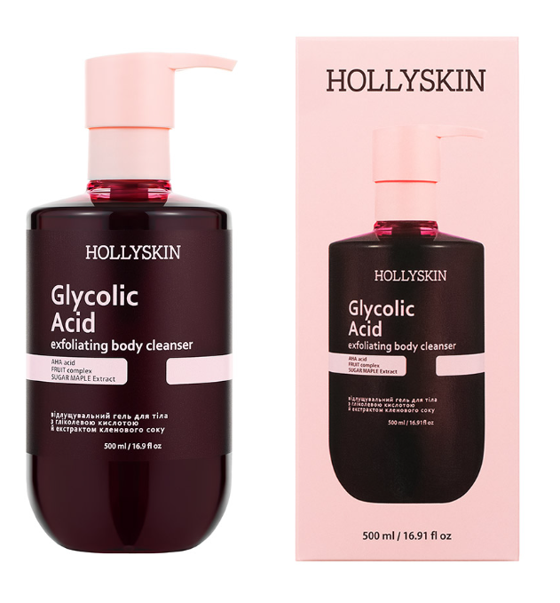 HOLLYSKIN Glycolic Acid Exfoliating Body Cleansing Gel with Glycolic Acid and Maple Sap Extract, 500 ml